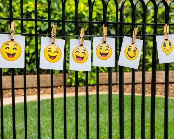 Emoji Cards Displayed on Black Metal Fence