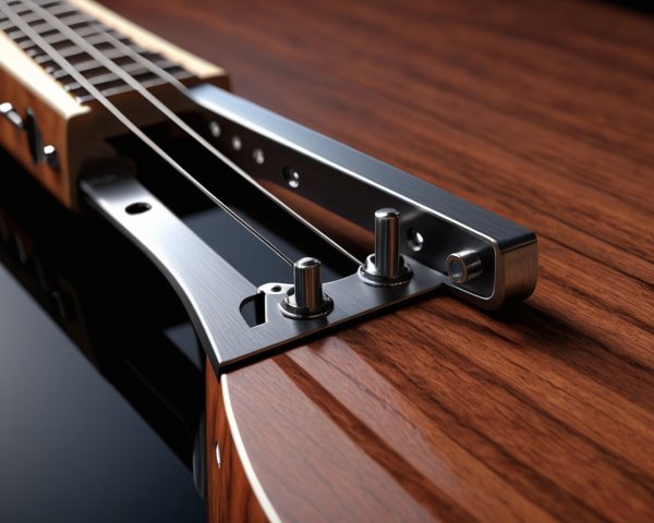 Closeup of a handcrafted bass guitar with glossy finish