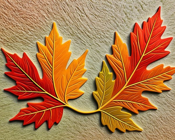 Detailed Digital Illustration of Embossed Autumn Leaves