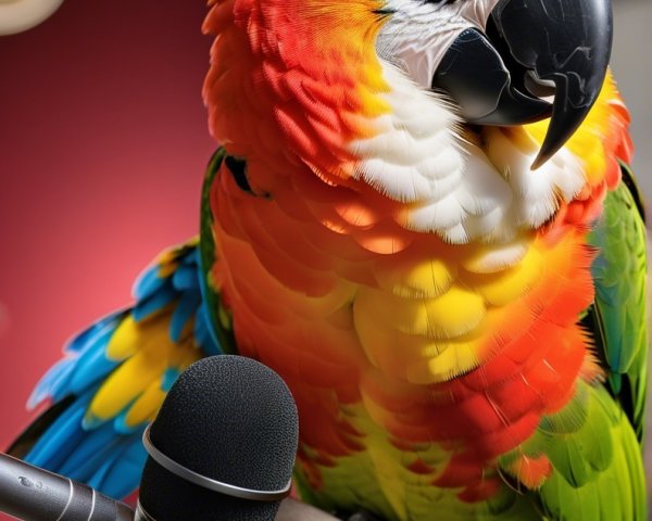 Vibrant Parrot with Microphone in Nature Setting