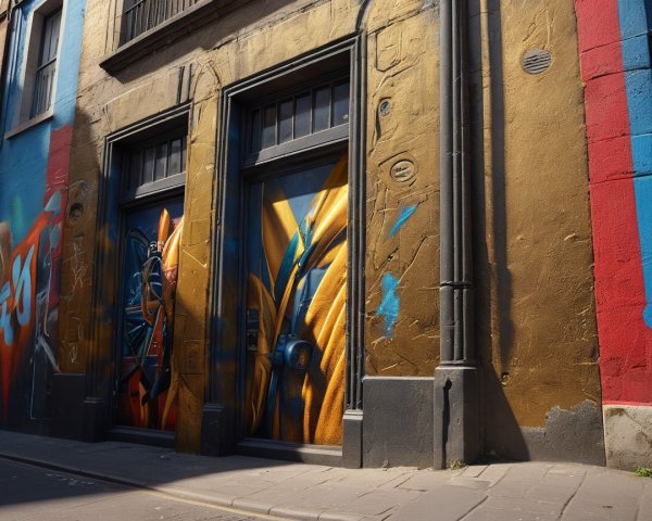 Large Windows with Colorful Abstract Paintings and Graffiti
