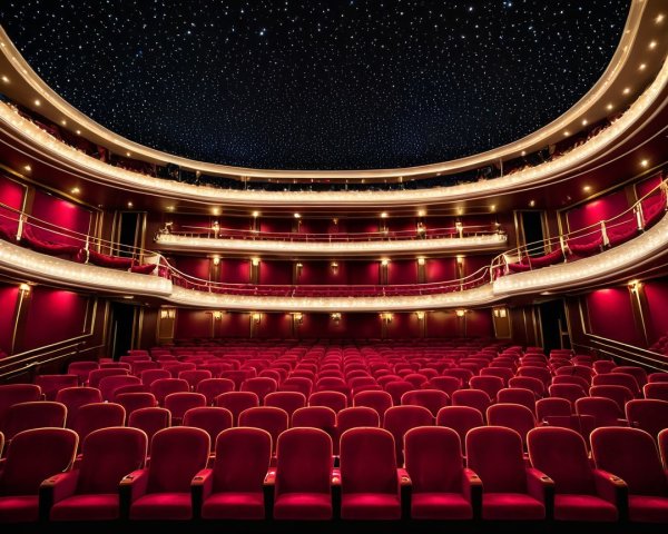 Grand Theater Interior with Velvet Seats and Balconies