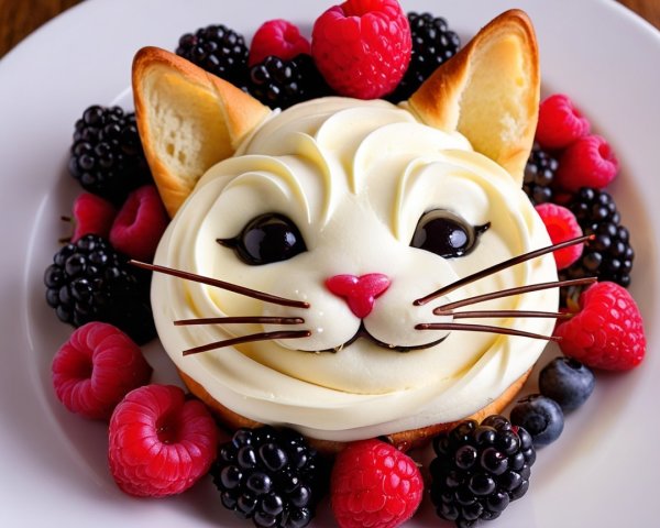 Whimsical Cat Face Dessert with Fresh Berries