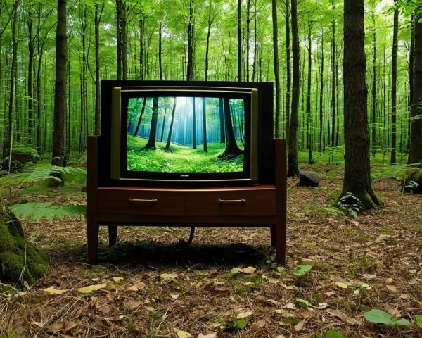 Old TV in Forest Surrounded by Vibrant Nature