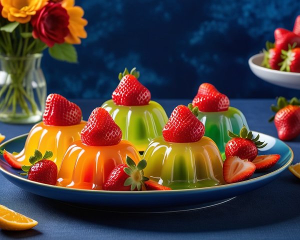 Colorful Jellies with Strawberries and Oranges Display