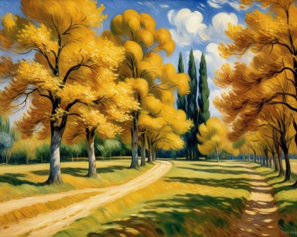 Autumn Landscape with Diverging Paths and Trees