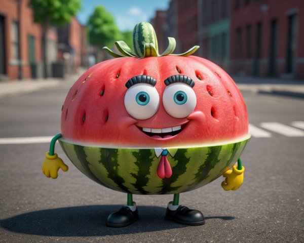 Watermelon Character Animation in NYC Urban Setting