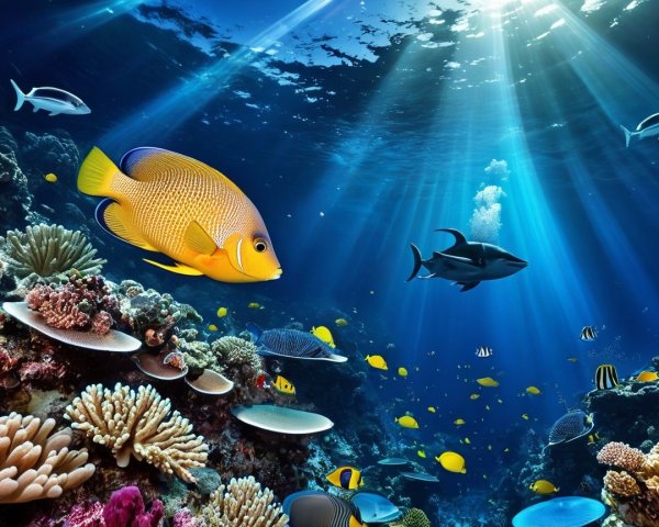 Vibrant Underwater Scene with Colorful Marine Life