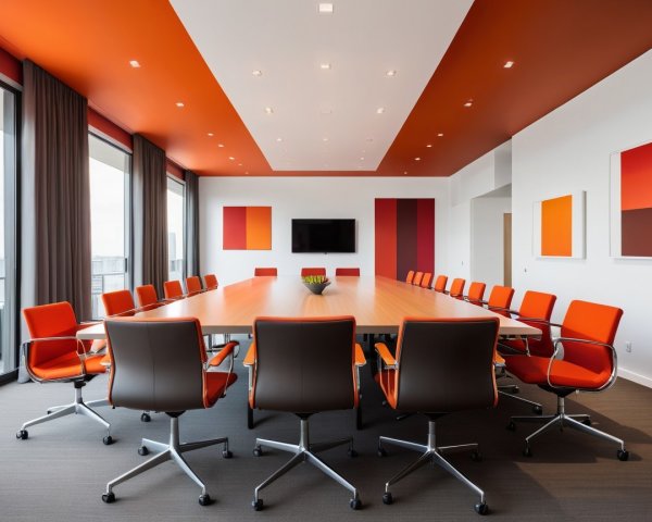 Modern Conference Room with Wooden Table and Art