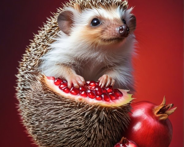 Hedgehog in Pomegranate with Colorful Background