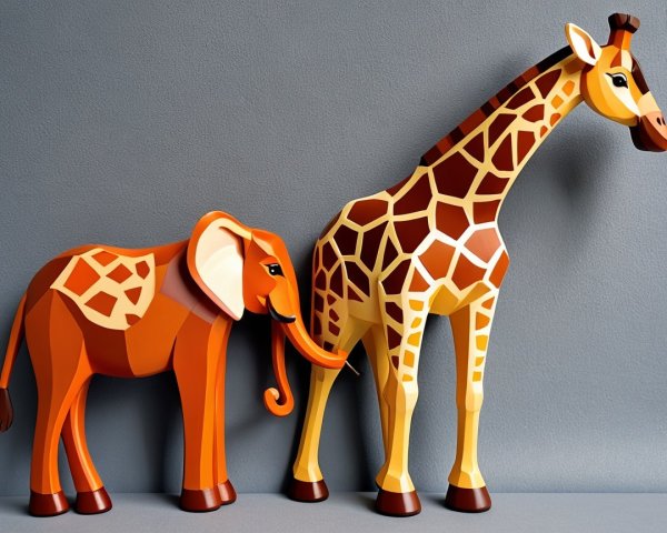 Origami Elephant and Giraffe Digital Artwork Description