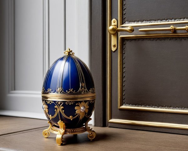 Deep Blue Decorative Egg with Gold Detailing