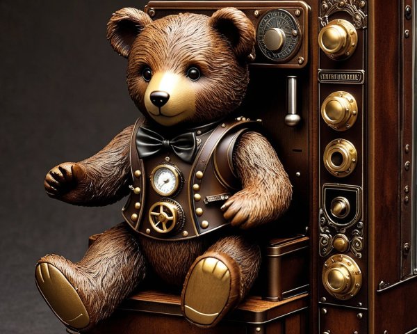 Steampunk Teddy Bear in Vintage Mechanical Chair