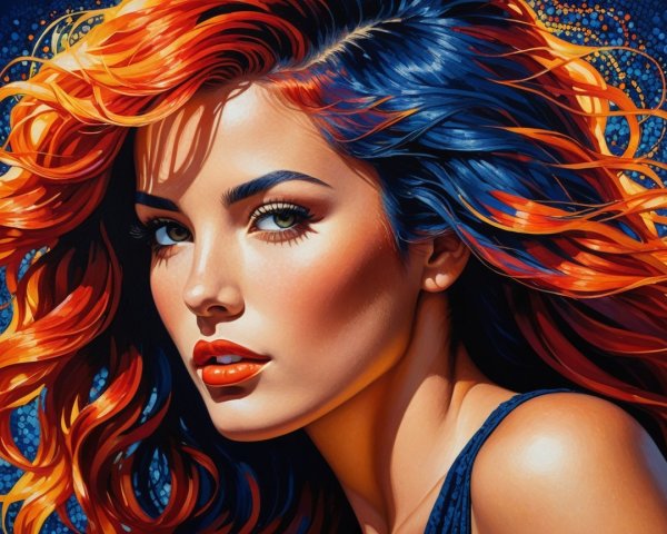 Portrait of a Young Woman with Colorful Hair and Eyes
