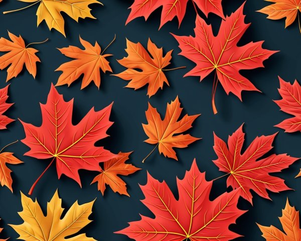 Vibrant 3D Rendering of Autumn Leaves on Teal Surface