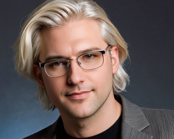 Stylish Young Man in Grey Blazer and Glasses