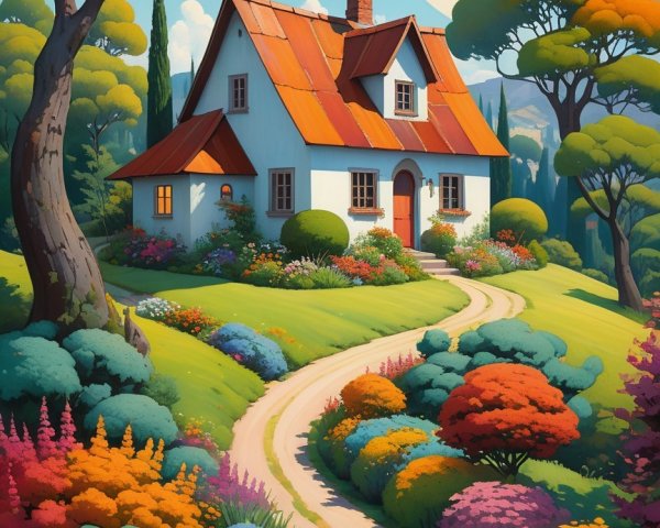 Charming Cottage Surrounded by Colorful Gardens