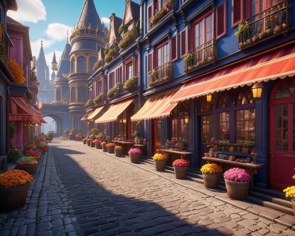 Charming Cobblestone Street with Colorful Buildings