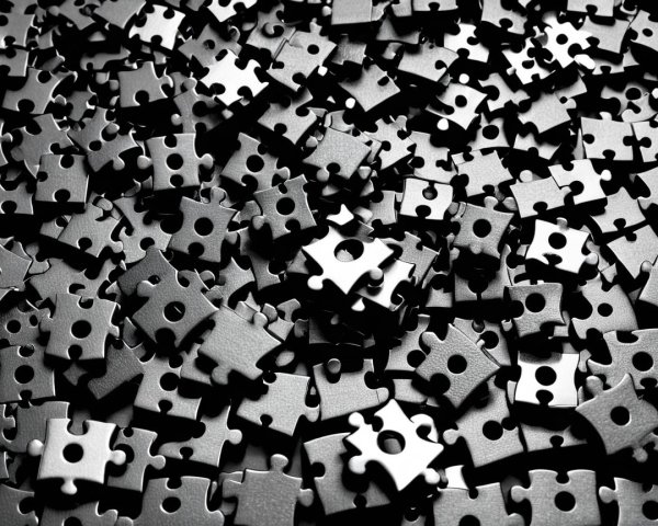 Dark Jigsaw Puzzle Pieces with One White Center Piece