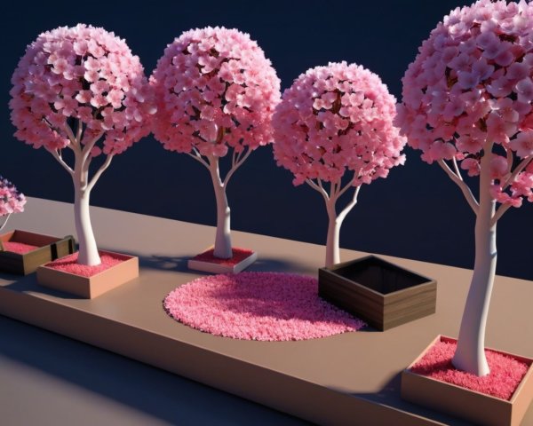 Vibrant Cherry Blossom Trees and Serene Pathway Scene