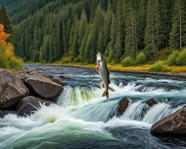 River Flowing Over Rocks in Forested Landscape