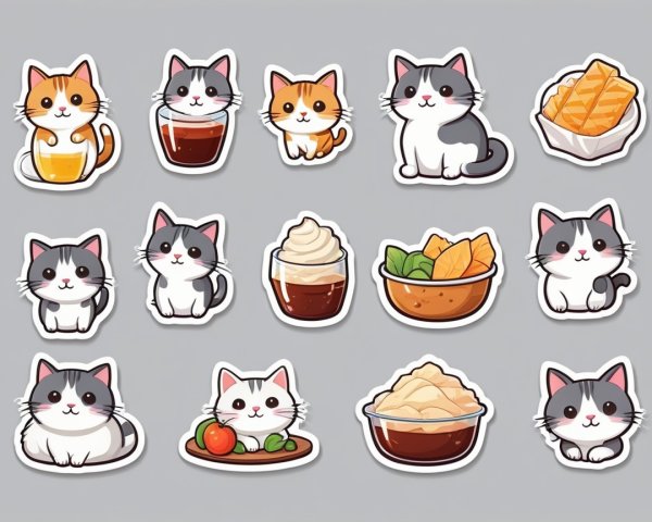 Chibi Cat Sticker Sheet with 12 Cute Designs
