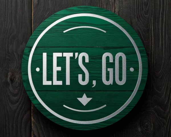 Modern Circular Wooden Sign with Green Background