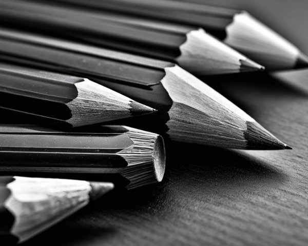 Close-up of sharpened black pencils in fan formation