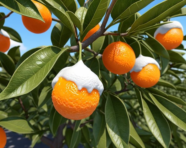 Vibrant Orange Tree with Ripe Oranges and Frosting