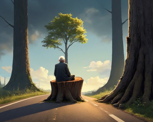 Solitary Figure in a Serene Nature Landscape