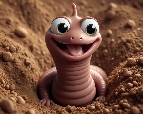 Whimsical Cartoon Pink Worm Character in 3D Isometric Style