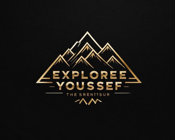 Gold Emblem Design with Mountains and Inspirational Text