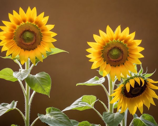 Vibrant Sunflowers on Warm Brown Background
