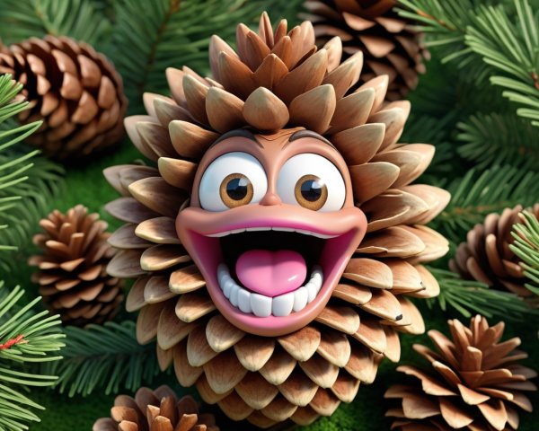 Detailed Close-Up of a Laughing Pine Cone Scene