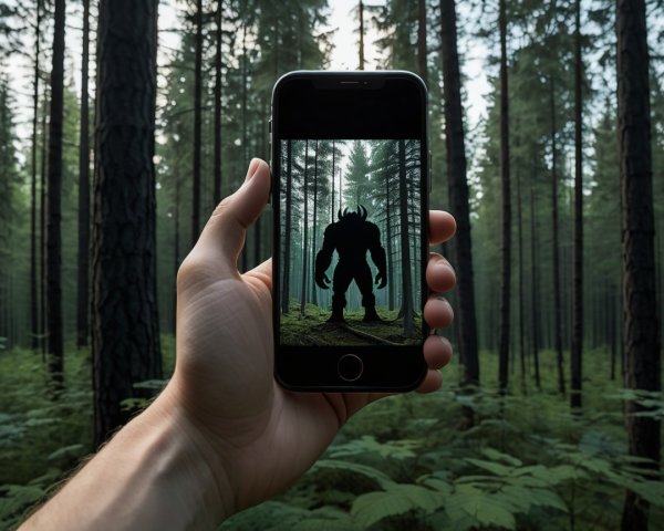 Close-Up of Smartphone with Monster Silhouette Display