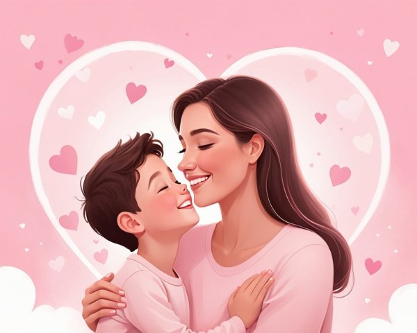 Heartwarming Illustration of Mother and Son's Joyful Moment