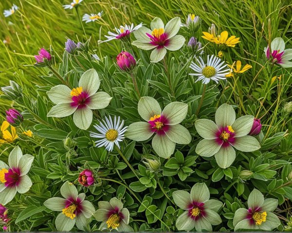 Vibrant Flower Cluster in Lush Green Grass