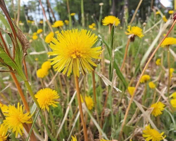 Vibrant Yellow Dandelions in Green Grass Setting