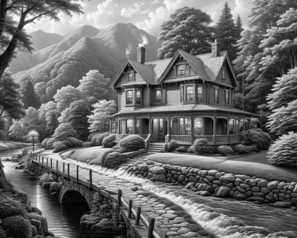 Victorian-style house in a serene natural setting