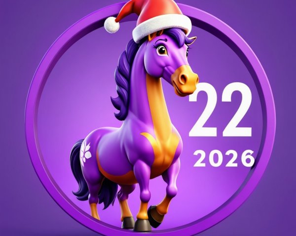 Purple Horse in Santa Hat with Decorative Elements