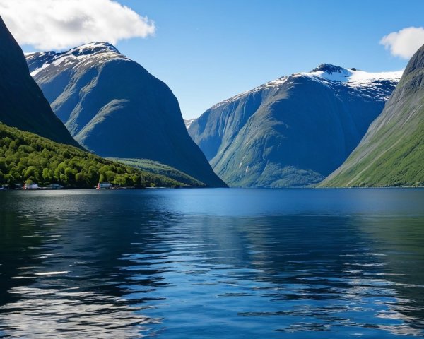Deep Blue Fjord Surrounded by Steep Mountains in Norway