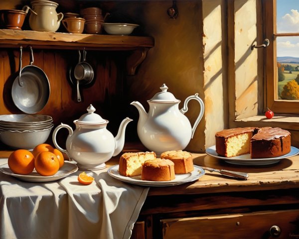 Sunlit Kitchen with Rustic Decor and Fresh Treats