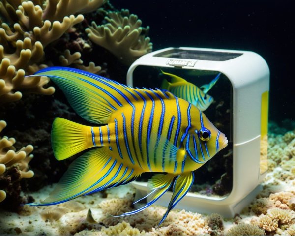 Vibrant Royal Angelfish Near Modern Fish House