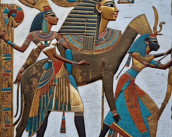 Vibrant Ancient Egyptian Scene with Elaborate Costumes