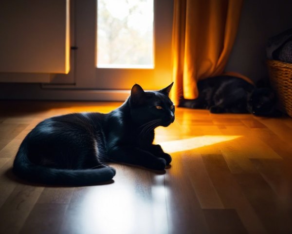 Black Cats Resting in a Sunlit Room Setting