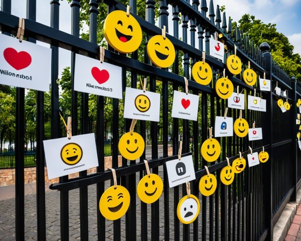Colorful Fence Decorated with Smiley Face Emojis