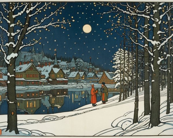 Winter Scene with Figures by a Reflective Lake