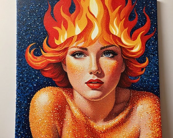 Vibrant Woman with Fiery Red Hair on Blue Background