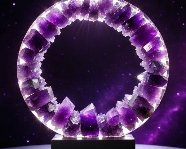 Circular Amethyst Geode Display with Starry Background