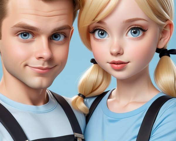 Digitally Painted Portrait of a Man and a Girl
